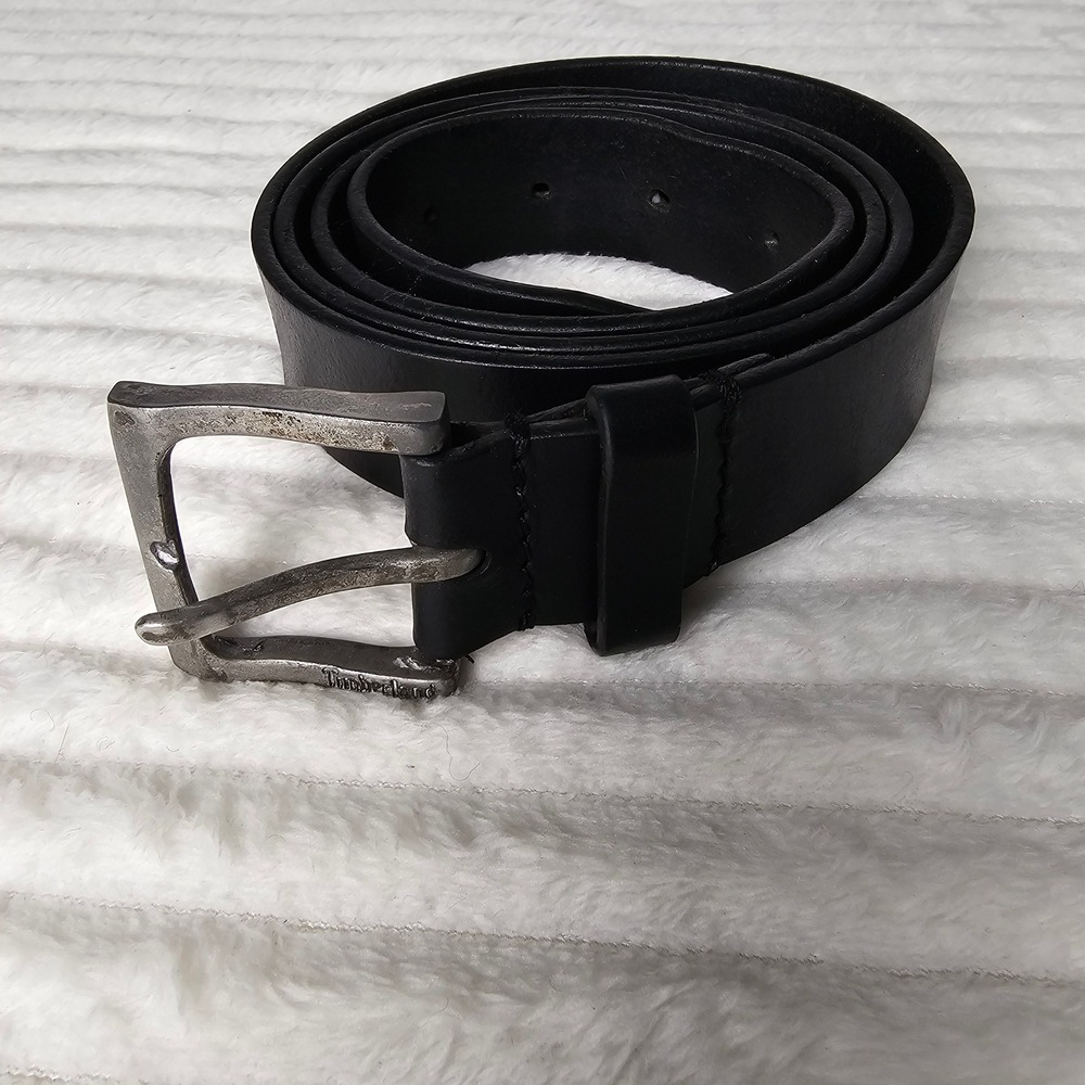 Timberland Mens Genuine Leather Square Buckle Belt 38 Black Rugged Workwear - Picture 1 of 11